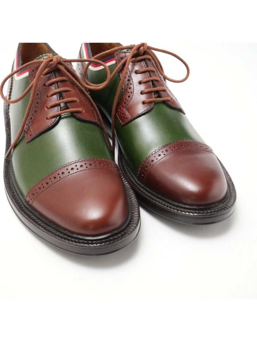 Gucci 5 Leather Shoes Dress Lace Up Green Brown - Picture 5 of 7